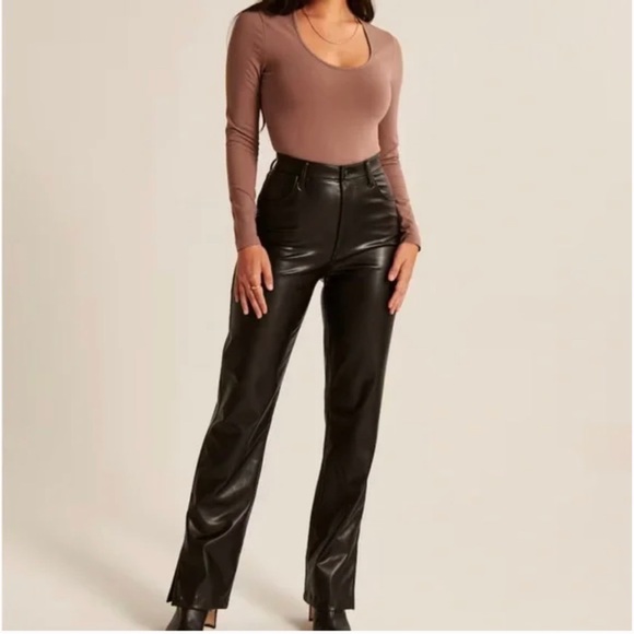 Abercrombie split hem 90s straight leg vegan leather pants - Picture 3 of 9